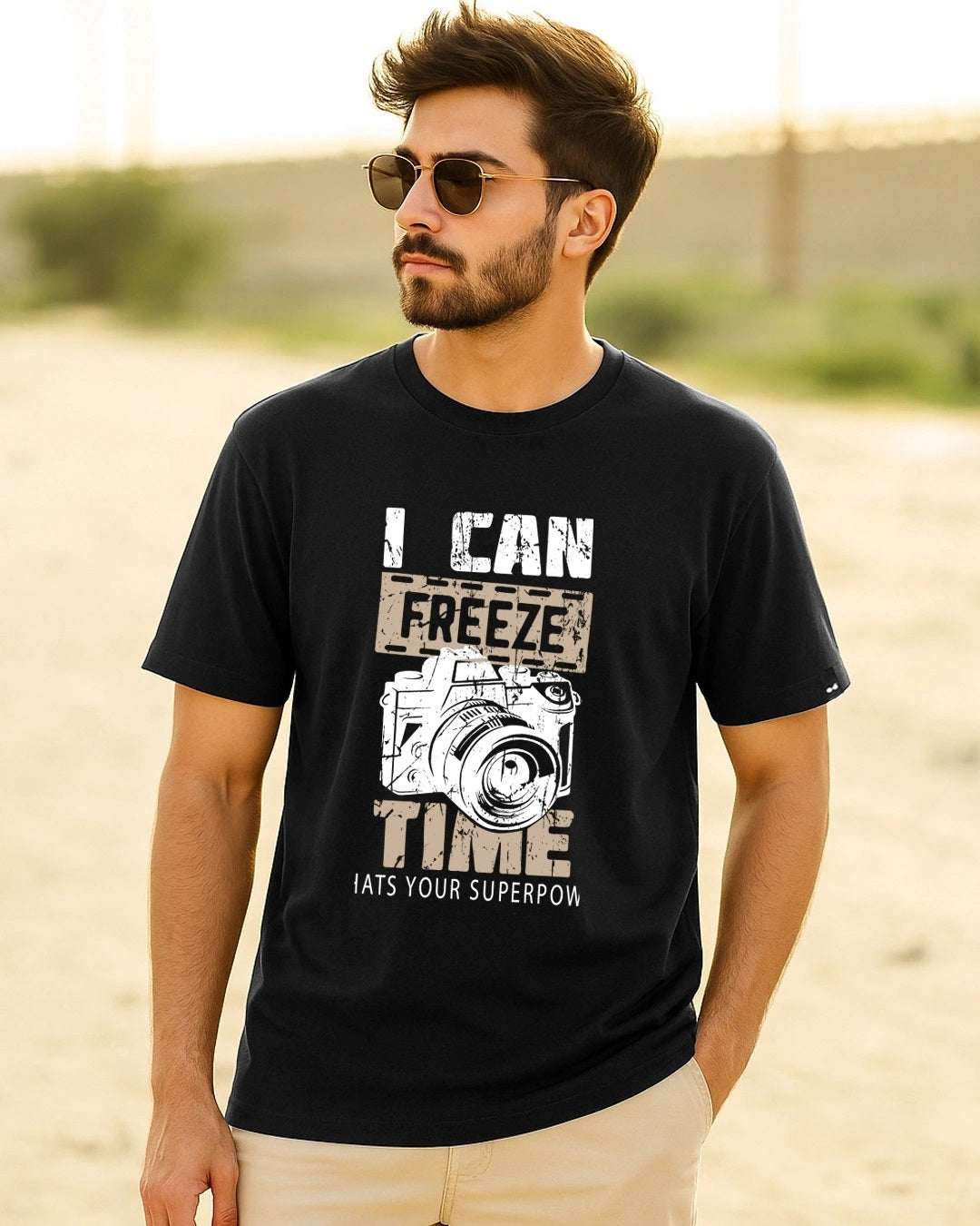 Men’s Black Freeze Time Typography Oversized T-shirt