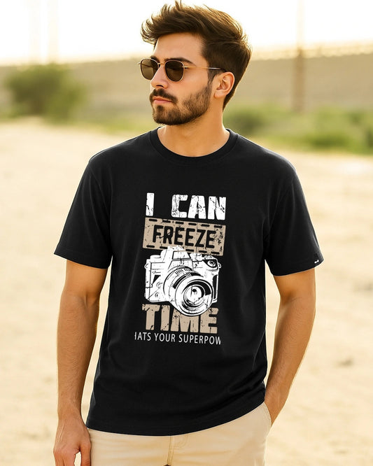 Men’s Black Freeze Time Typography Oversized T-shirt